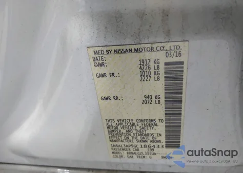 2016 Nissan Altima 2.5/2.5 S/2.5 Sl/2.5 Sr/2.5 Sv from USA, damaged, VIN 1N4AL3AP5GC186433